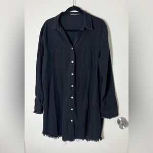 Women Denim Shirt Dresses Long Sleeve Distressed‎ Jean Dress Button Down